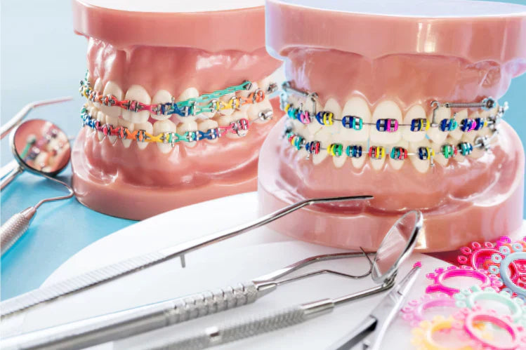 Imej model pendakap gigi berwarna-warni