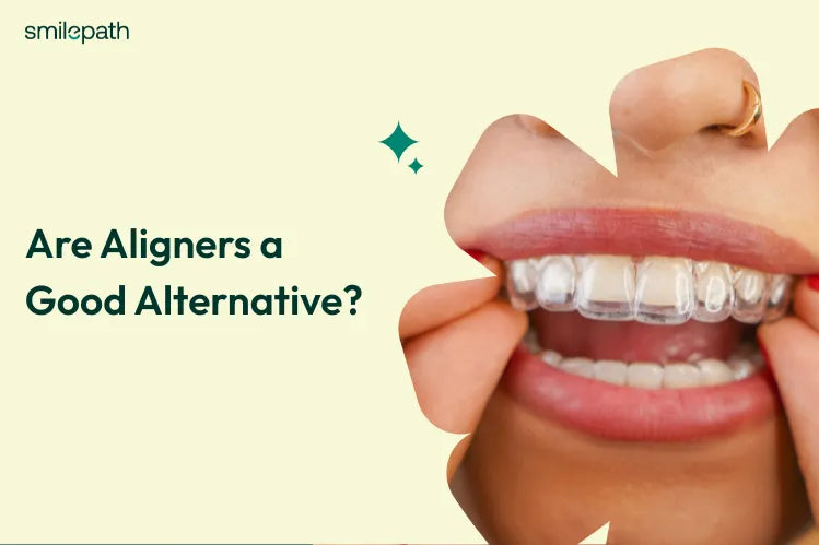 A girl is wearing clear aligners